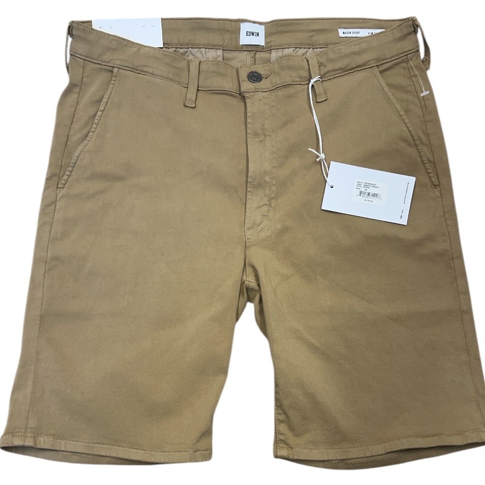Edwin Mason Shorts High Rise High Stretch Slim Chino Golf Travel Beige Mens 32